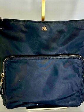 Lauren Ralph Lauren Nylon Leather Trim Crossbody Bag Black Minimalist Preppy